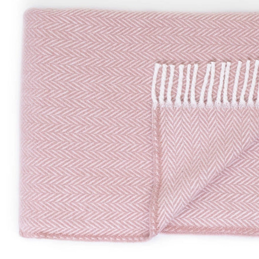 70" X 55" Dusty Rose Woven Cotton Herringbone Plush Throw Blanket