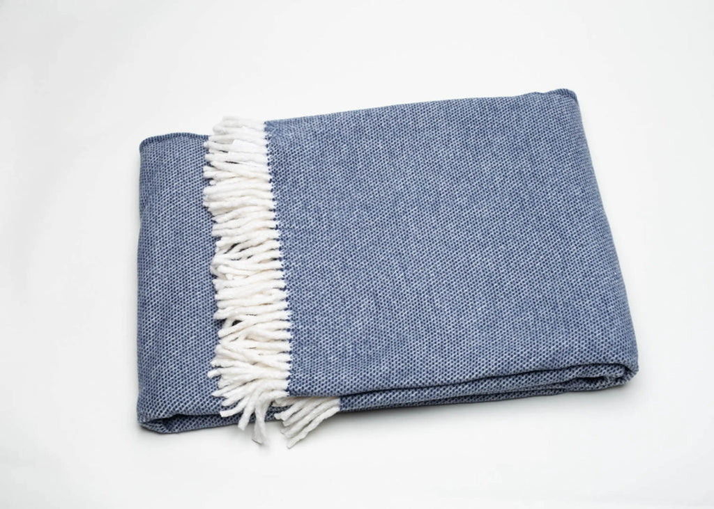 Navy Blue Mini Dot Fringed Throw Blanket