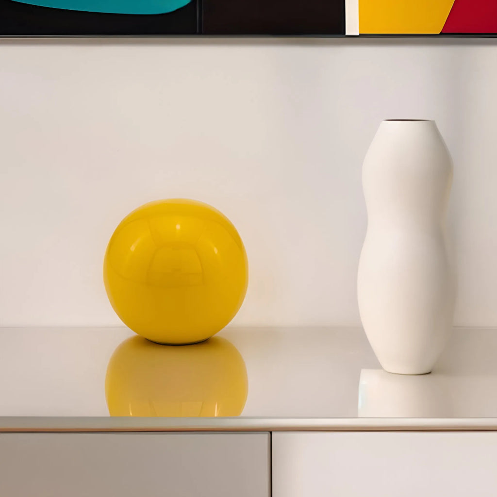 4 Inch Yellow Aluminum Decorative Orb Sculpture For Home Decor Accent Chic Modern Indoor Outdoor Metal Art