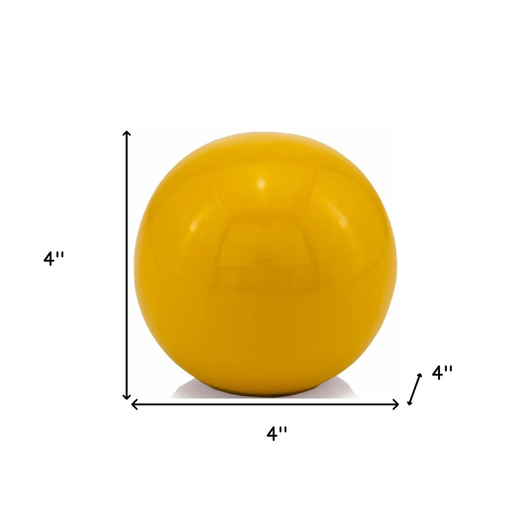 4 Inch Yellow Aluminum Decorative Orb Sculpture For Home Decor Accent Chic Modern Indoor Outdoor Metal Art