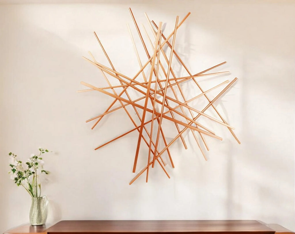 35" X 34" Rose Gold Metal Abstract Lines Hanging Dimensional Sculpture