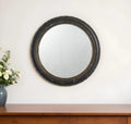 24 Inch Round Distressed Wood Frame Accent Mirror In Dark Brown Rustic Farmhouse Style For Living Room Decor