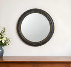 24 Inch Round Distressed Wood Frame Accent Mirror In Dark Brown Rustic Farmhouse Style For Living Room Decor