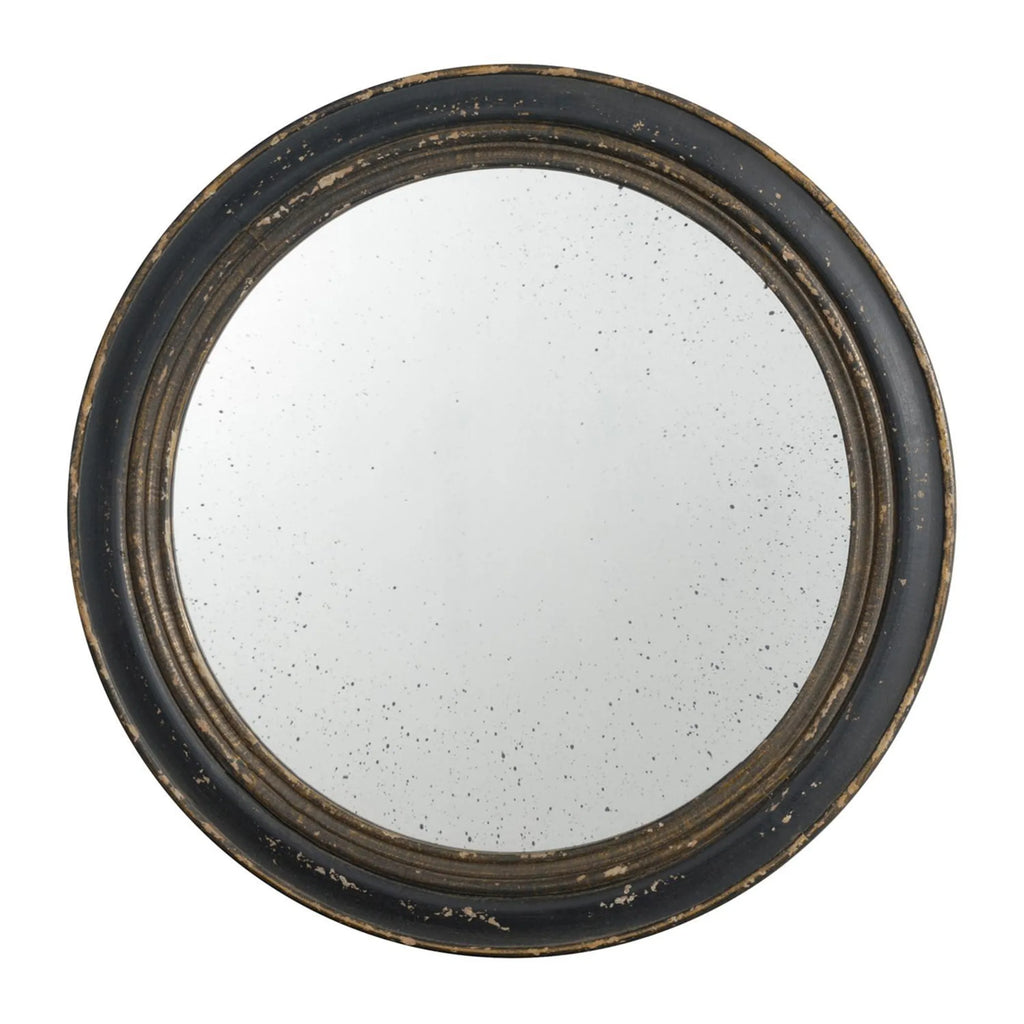 24 Inch Round Distressed Wood Frame Accent Mirror In Dark Brown Rustic Farmhouse Style For Living Room Decor