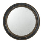 24 Inch Round Distressed Wood Frame Accent Mirror In Dark Brown Rustic Farmhouse Style For Living Room Decor