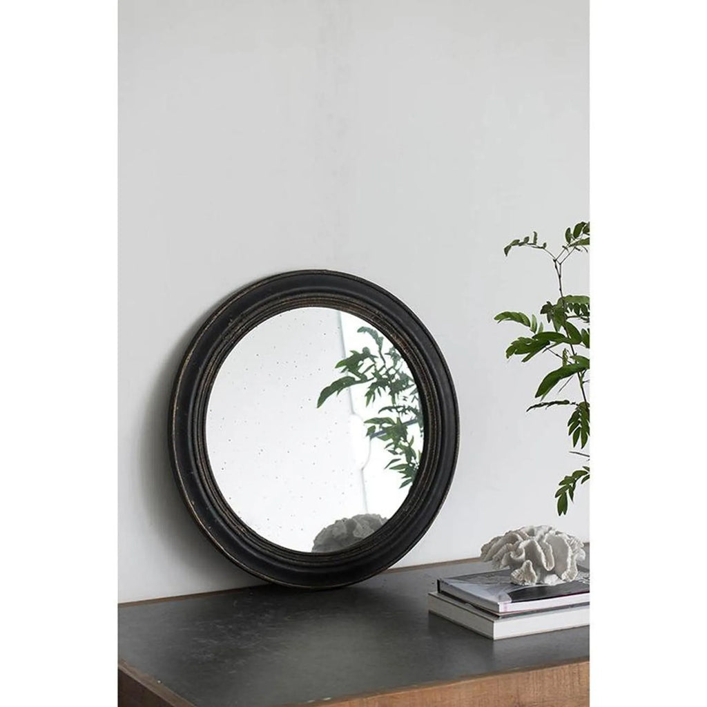 24 Inch Round Distressed Wood Frame Accent Mirror In Dark Brown Rustic Farmhouse Style For Living Room Decor