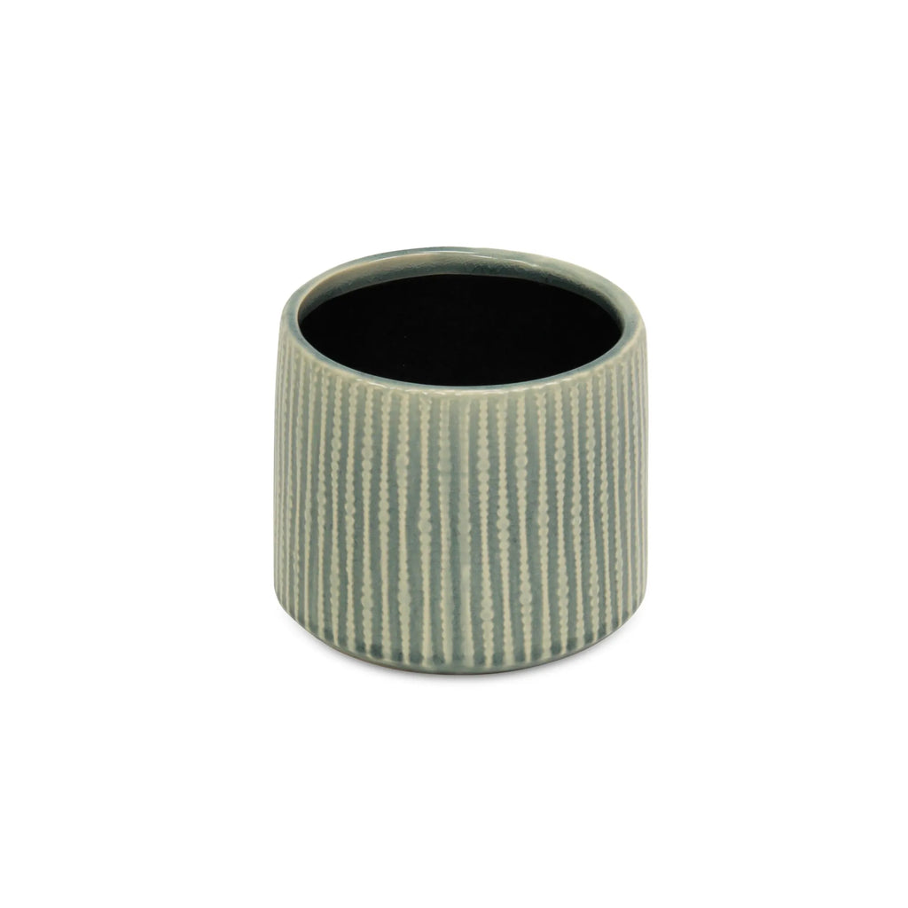 6" Green Striped Ceramic Indoor Outdoor Round Pot Planter