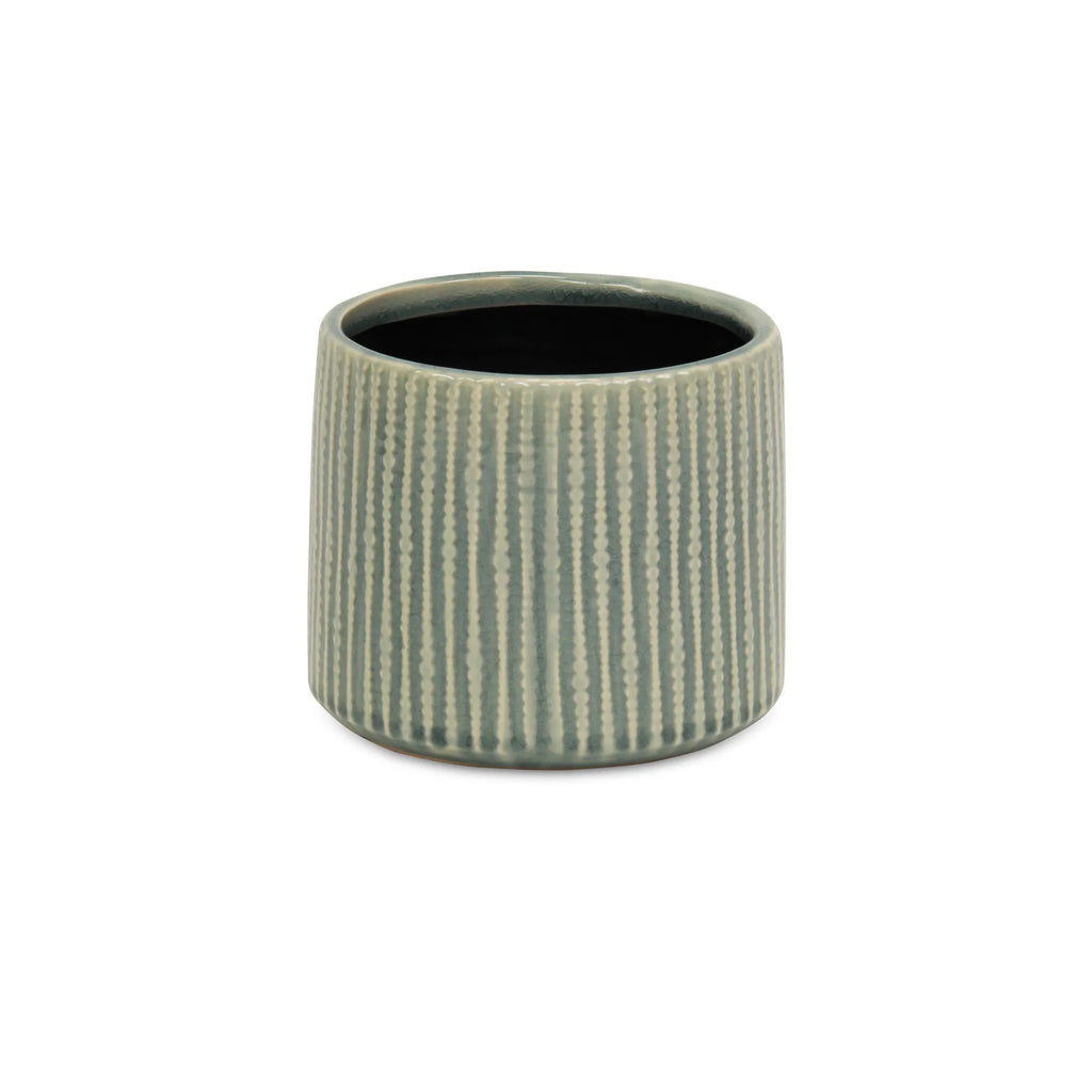 6" Green Striped Ceramic Indoor Outdoor Round Pot Planter