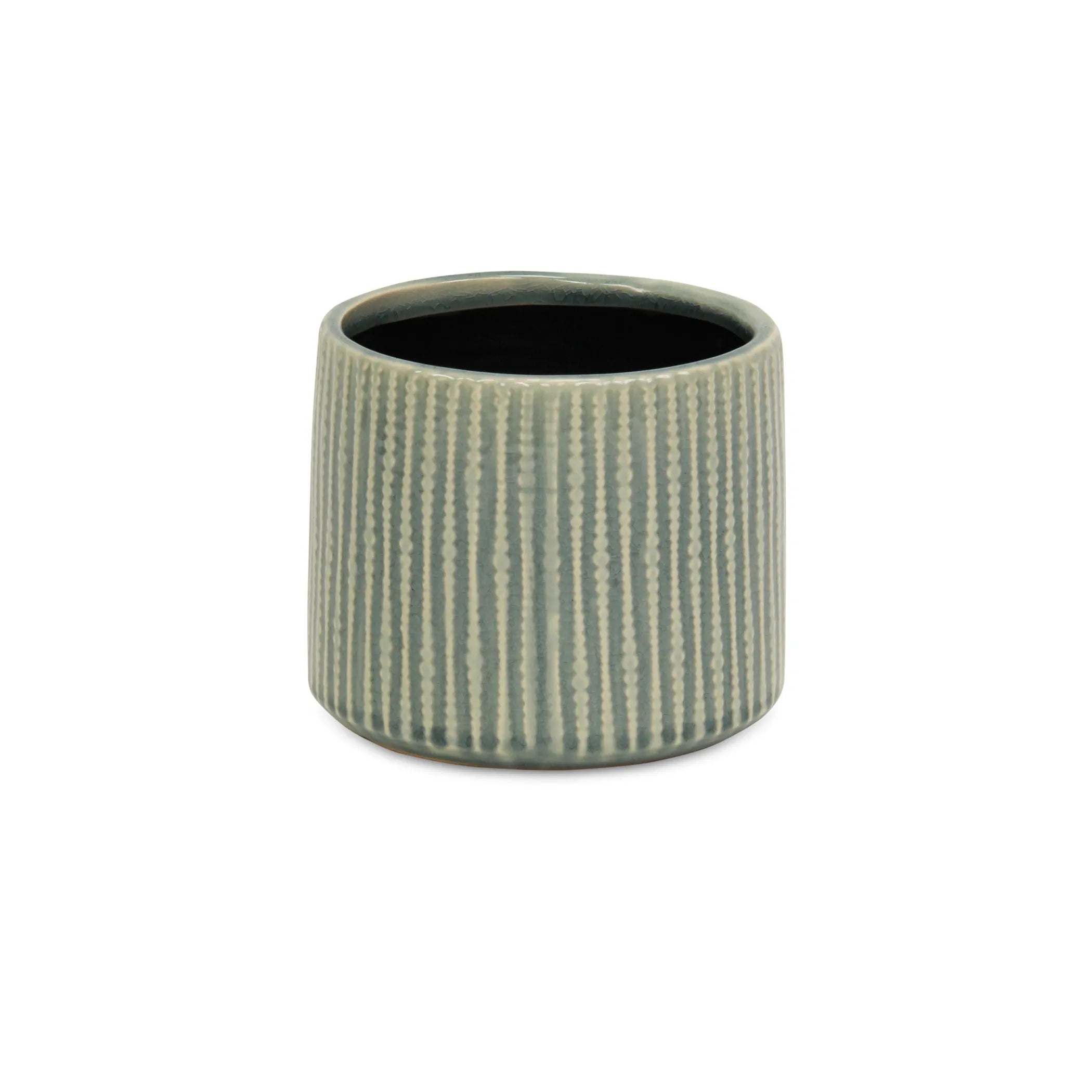6" Green Striped Ceramic Indoor Outdoor Round Pot Planter
