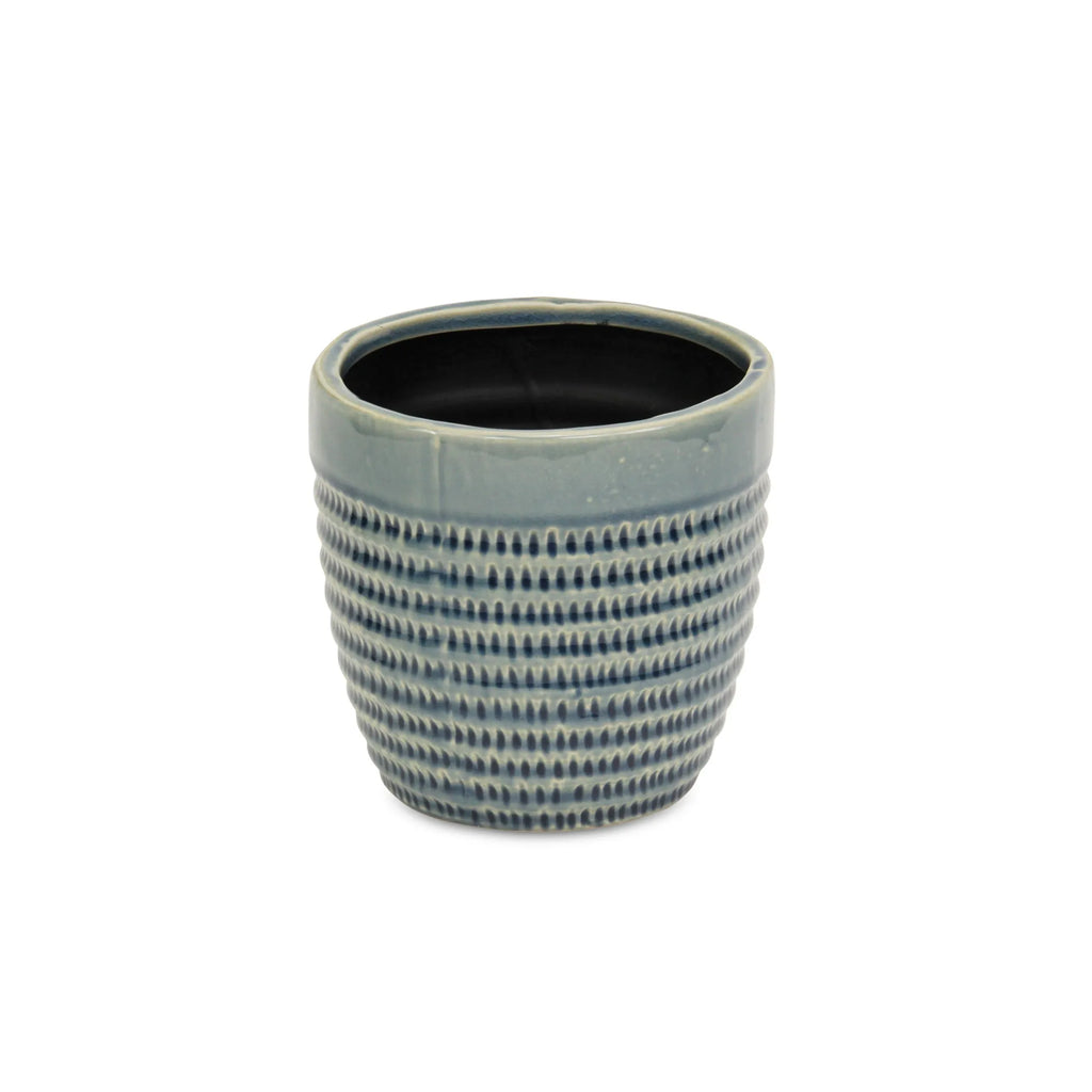 6" Aqua Striped Ceramic Indoor Outdoor Round Pot Planter