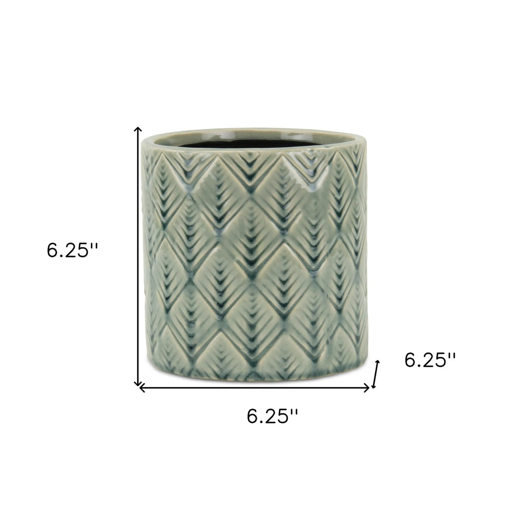 6" Green Geometric Ceramic Indoor Outdoor Round Pot Planter