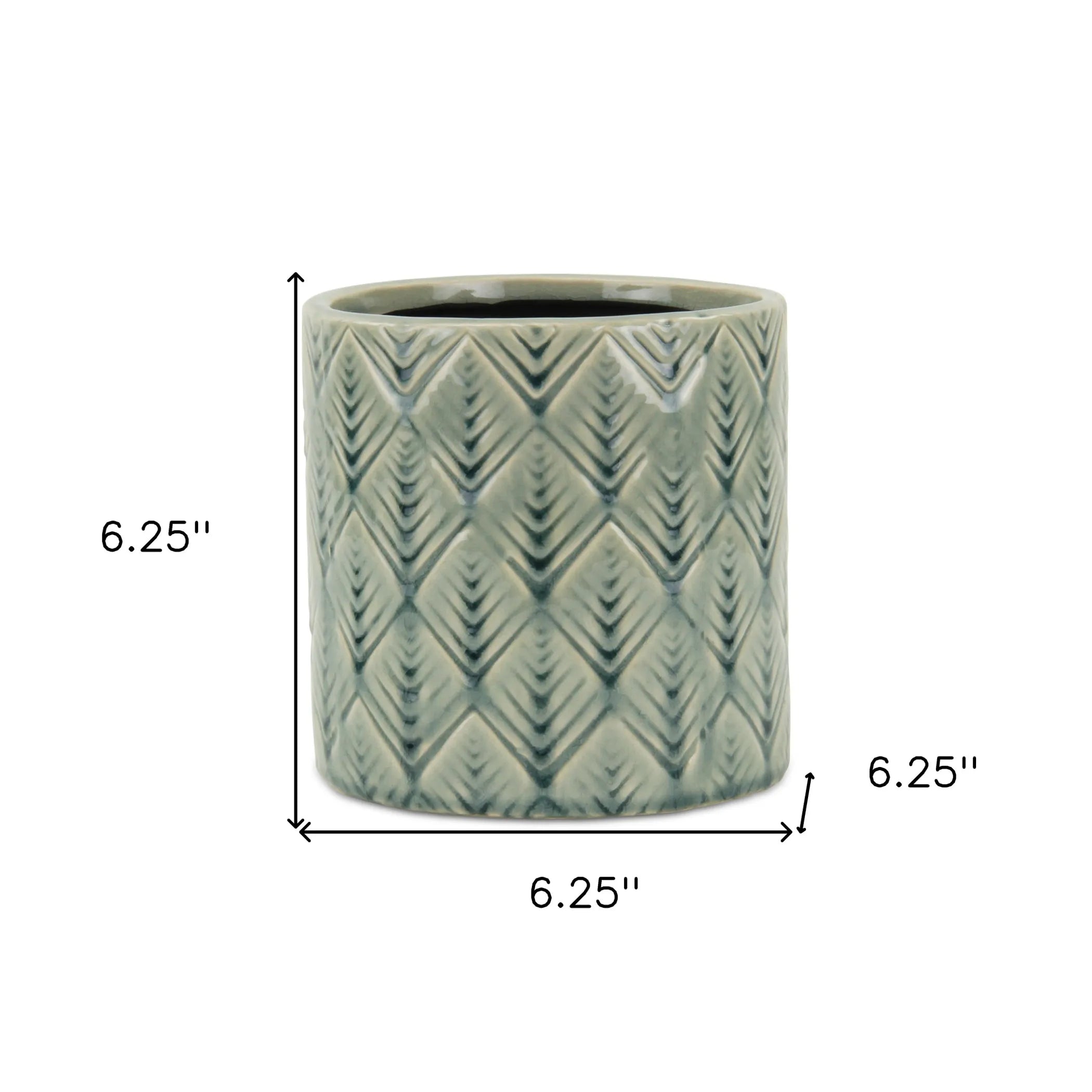 6" Green Geometric Ceramic Indoor Outdoor Round Pot Planter