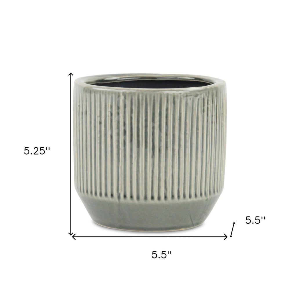 6" Gray Striped Ceramic Indoor Outdoor Round Pot Planter