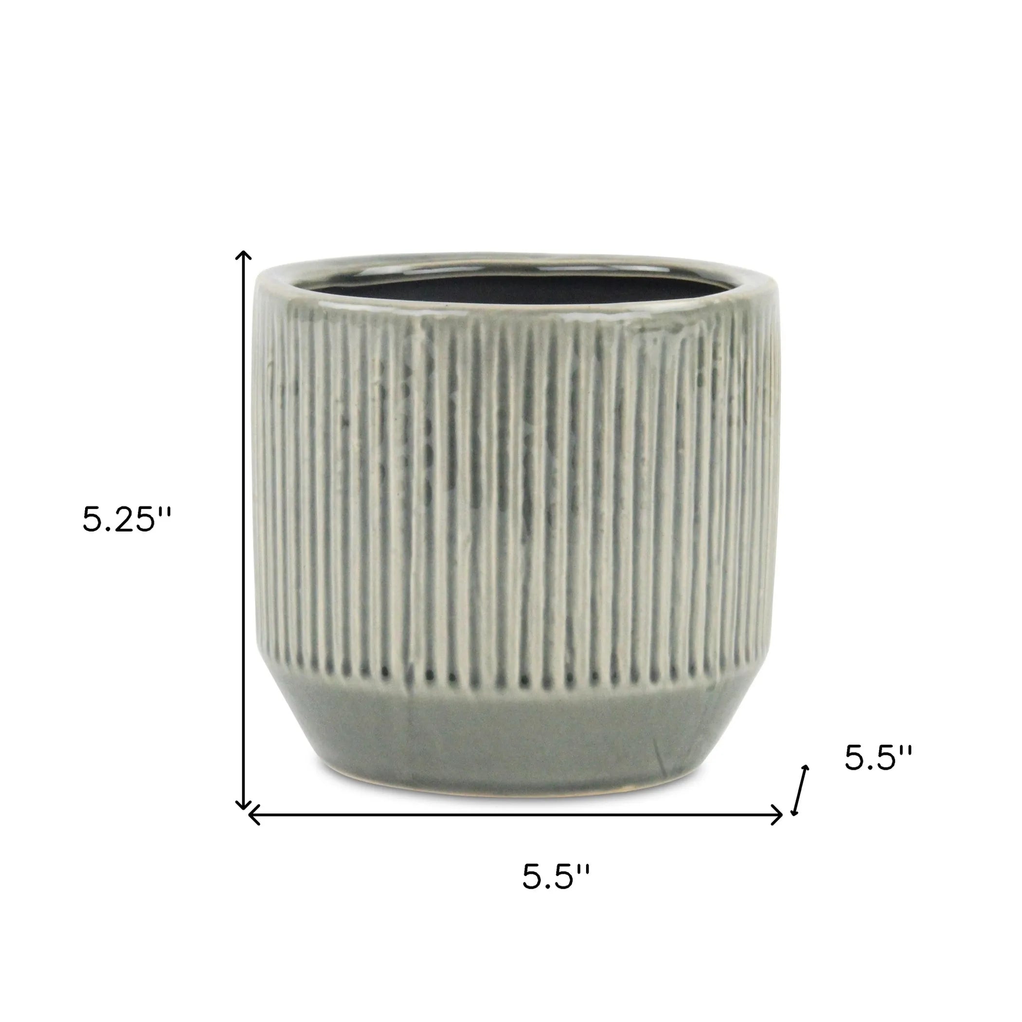 6" Gray Striped Ceramic Indoor Outdoor Round Pot Planter