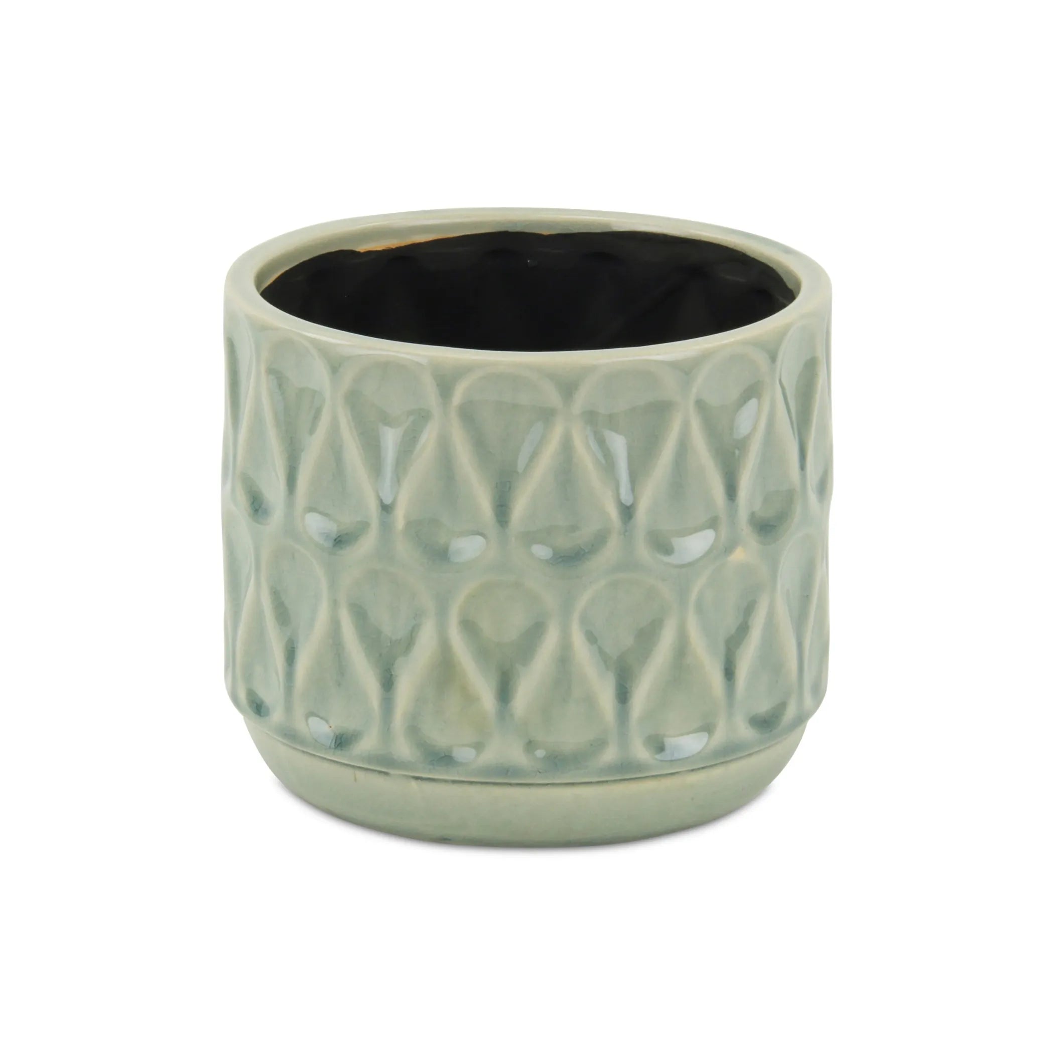 7" Green Geometric Ceramic Indoor Outdoor Round Pot Planter