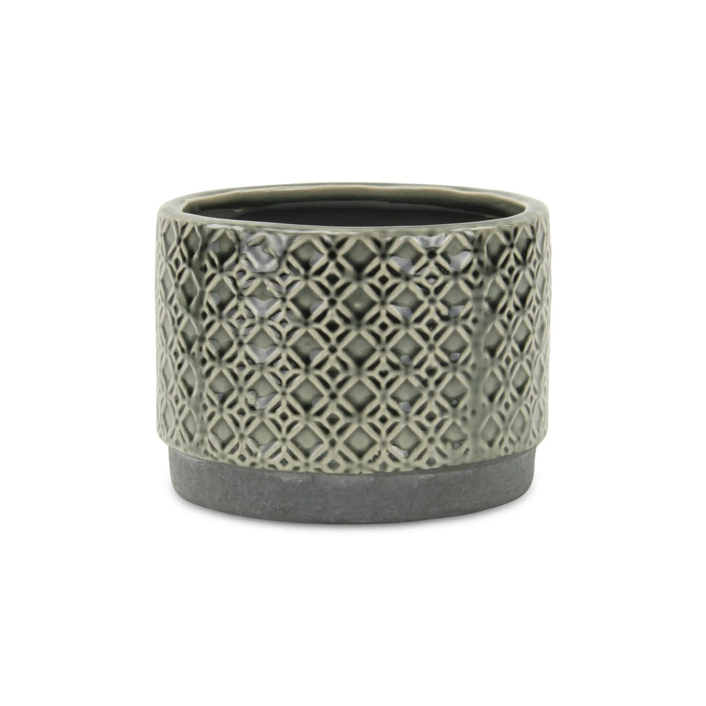 7" Gray Geometric Ceramic Indoor Outdoor Round Pot Planter