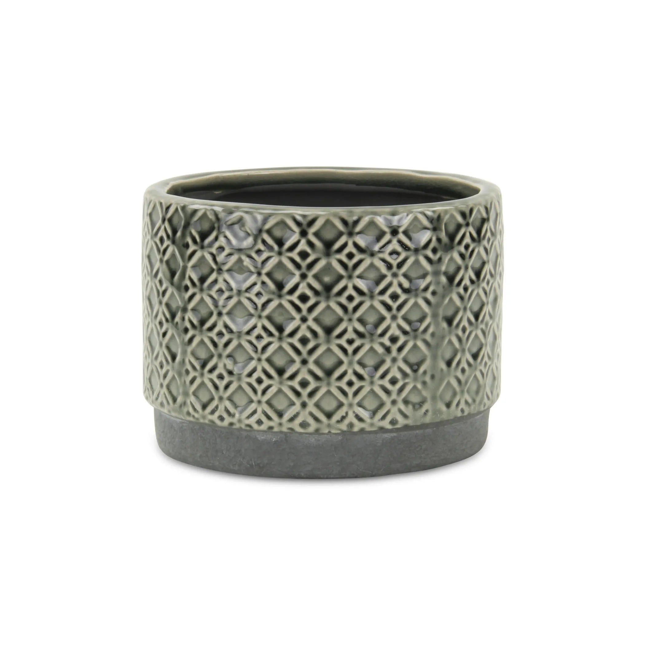 7" Gray Geometric Ceramic Indoor Outdoor Round Pot Planter