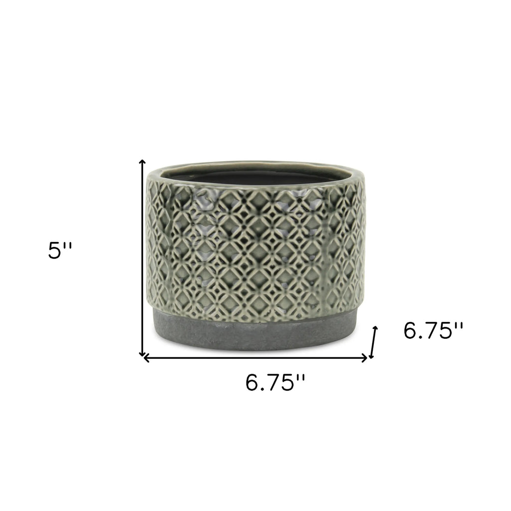 7" Gray Geometric Ceramic Indoor Outdoor Round Pot Planter