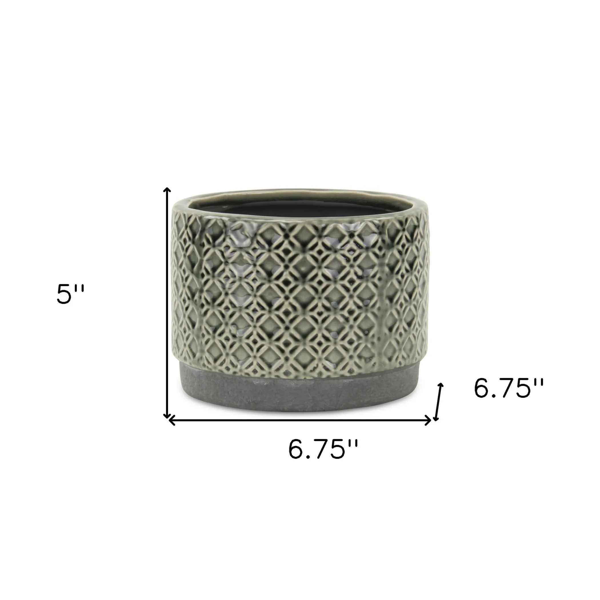 7" Gray Geometric Ceramic Indoor Outdoor Round Pot Planter