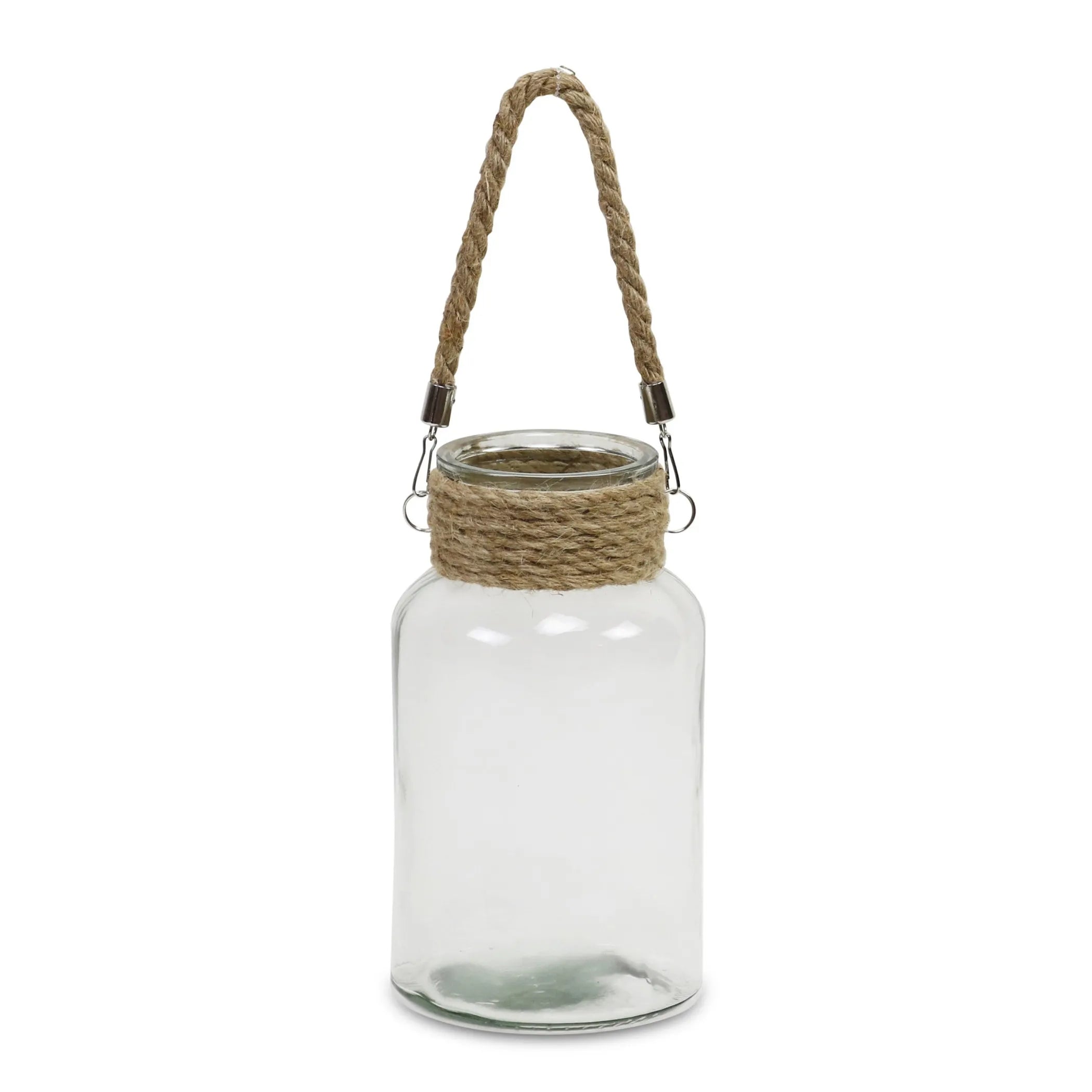 10" Clear and Brown Glass Jar with Rope