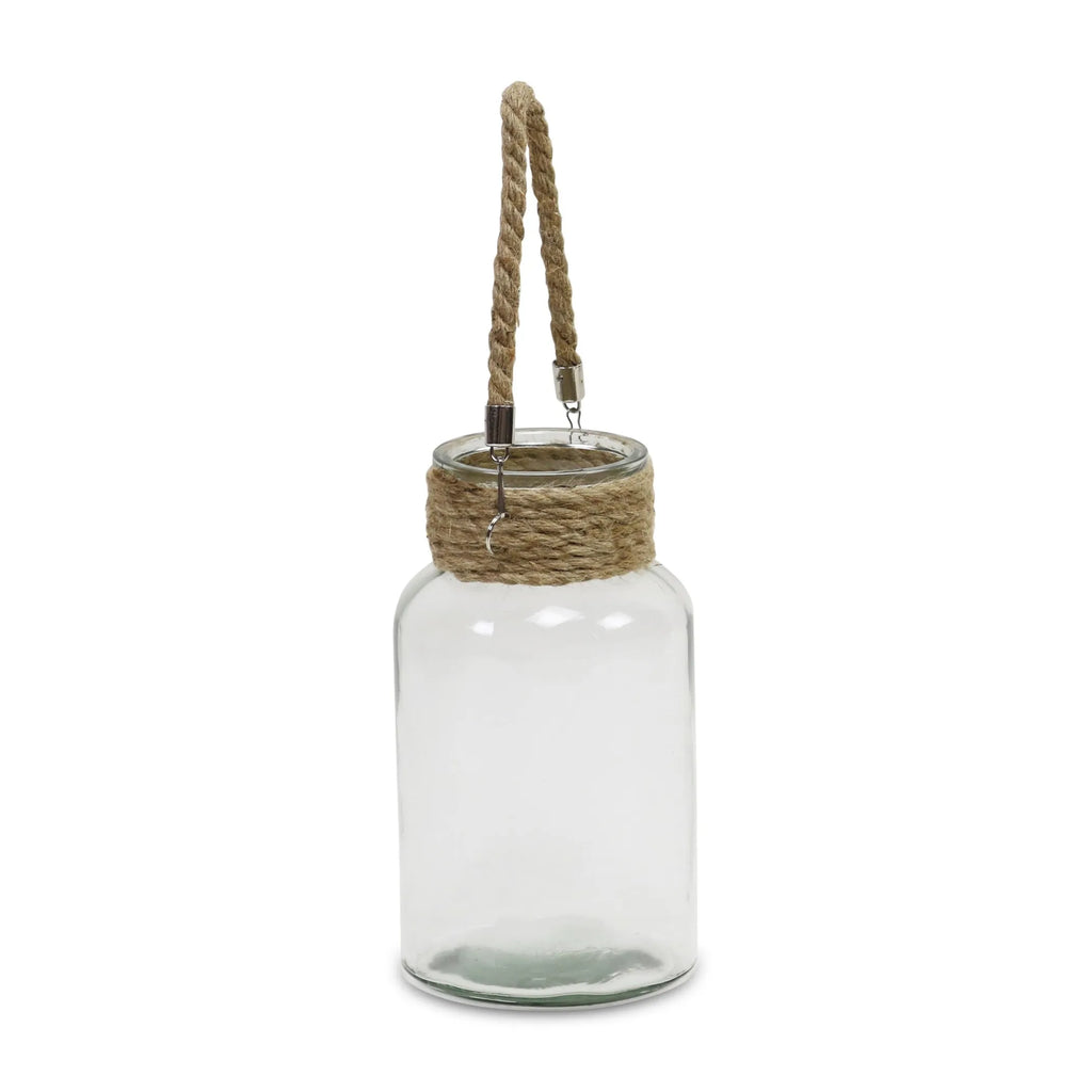 10" Clear and Brown Glass Jar with Rope