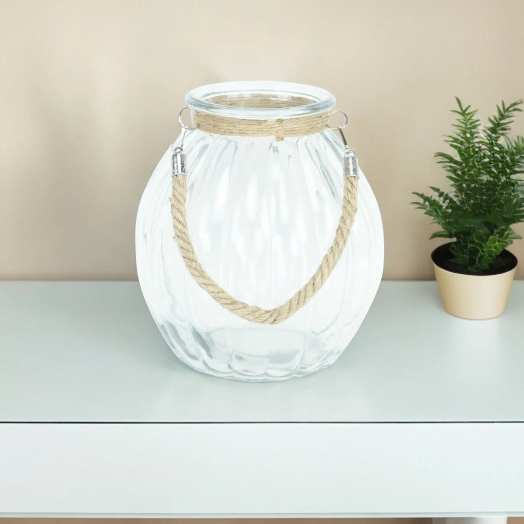 10" Clear Glass Decorative Jar With Rope