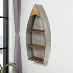 23" Brown And Gray Galvanized Metal And Wood Wall Mounted Boat Shelf