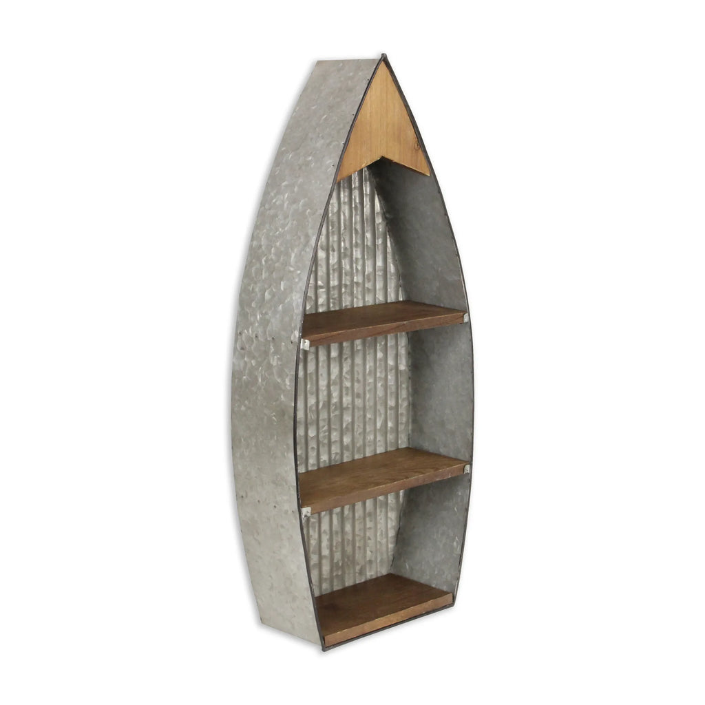 23" Brown And Gray Galvanized Metal And Wood Wall Mounted Boat Shelf