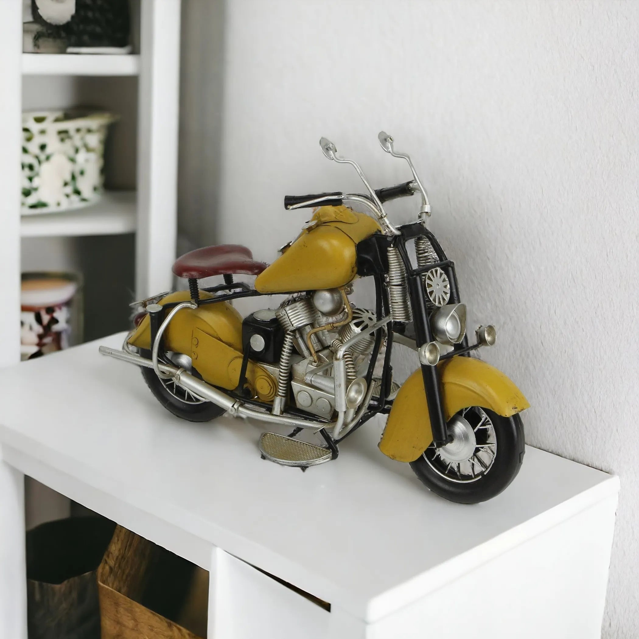 8" Yellow and Black Metal Hand Painted Model Motorcycle