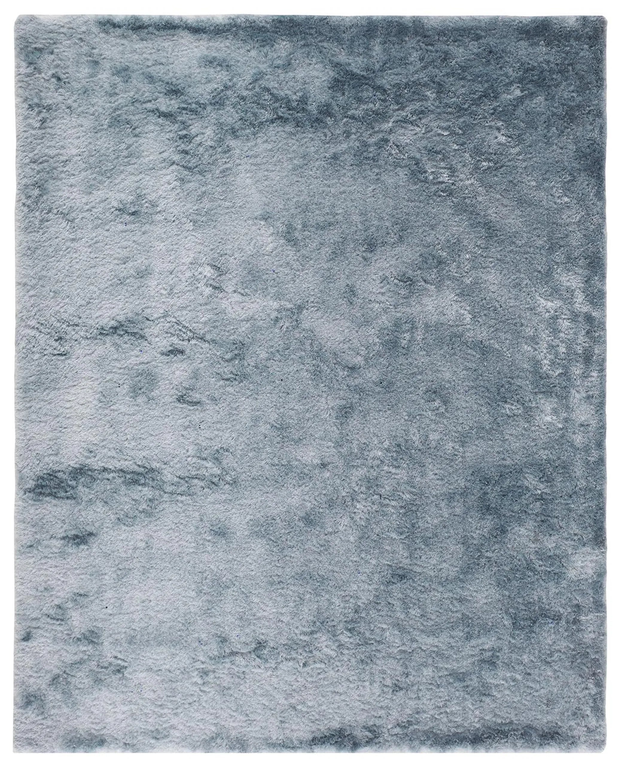 8' X 10' Blue and Silver Shag Hand Tufted Area Rug