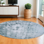 8' Blue and Silver Shag Hand Tufted Round Rug