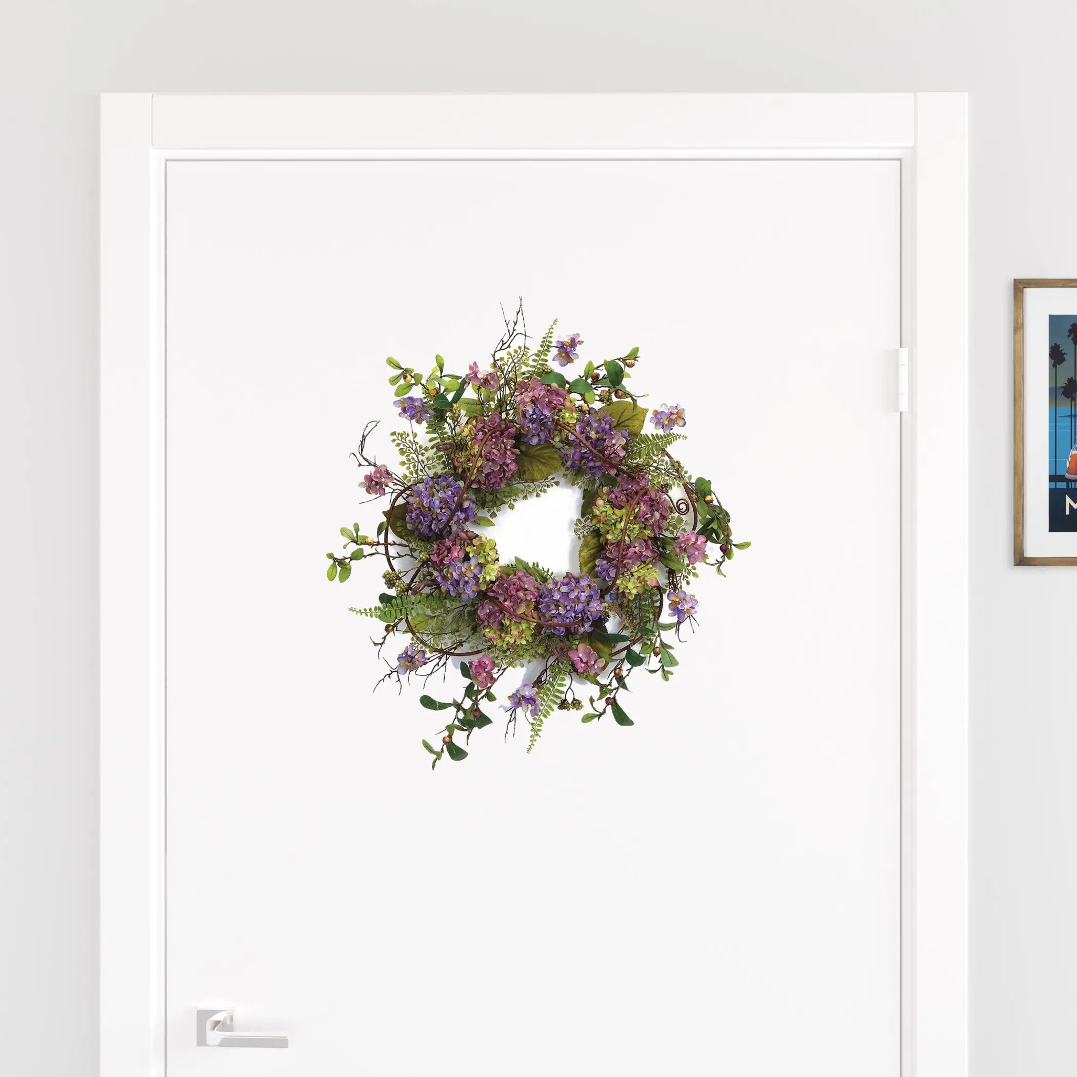 22" Purple Artificial Summer Hydrangea Wreath