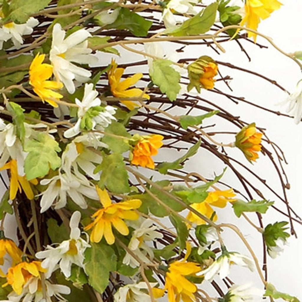 24 Inch Yellow And White Spring Daisy Artificial Wreath For Covered Porches And Indoor Use