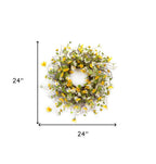 24 Inch Yellow And White Spring Daisy Artificial Wreath For Covered Porches And Indoor Use