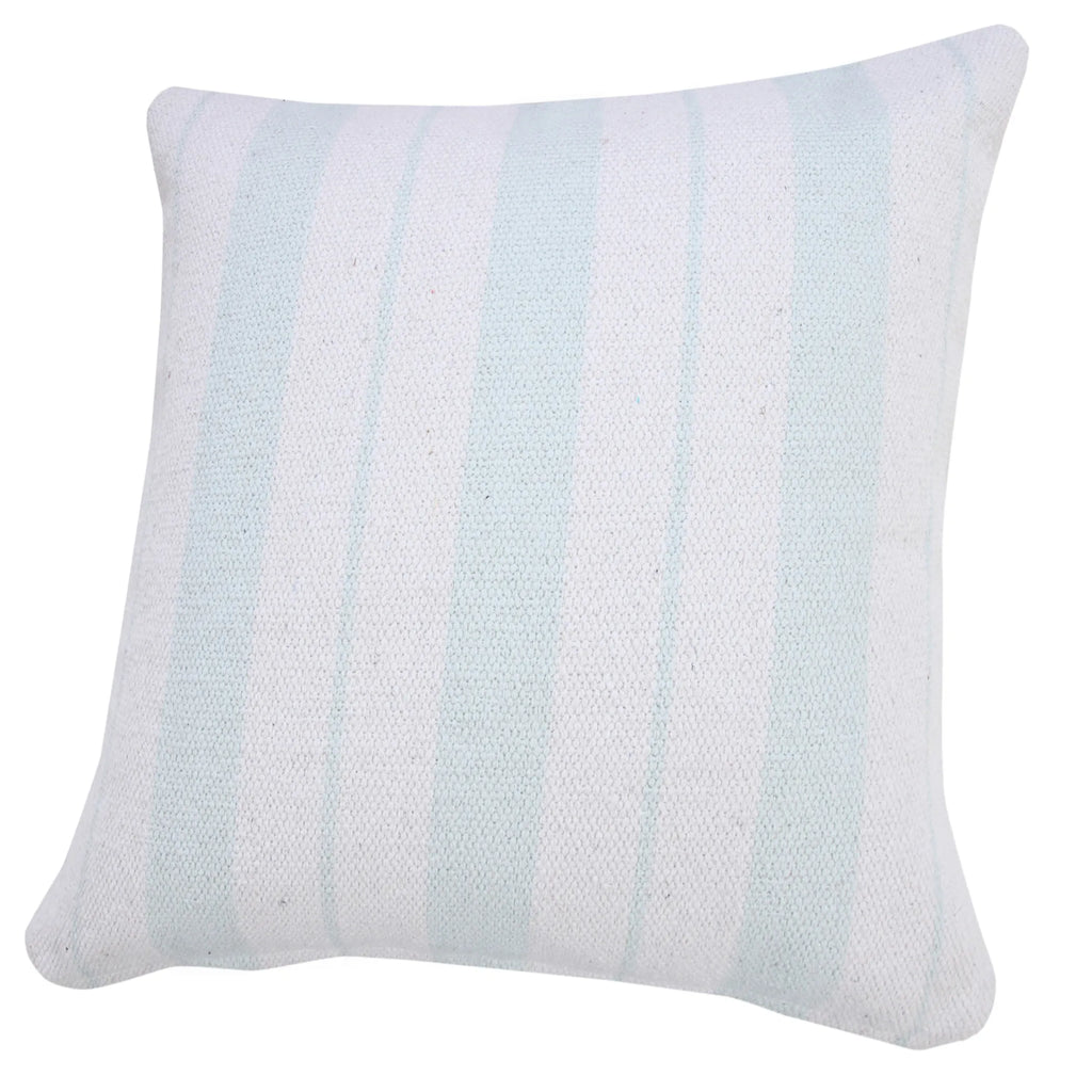 20" X 20" Bright Blue And White 100% Cotton Coastal Zippered Pillow