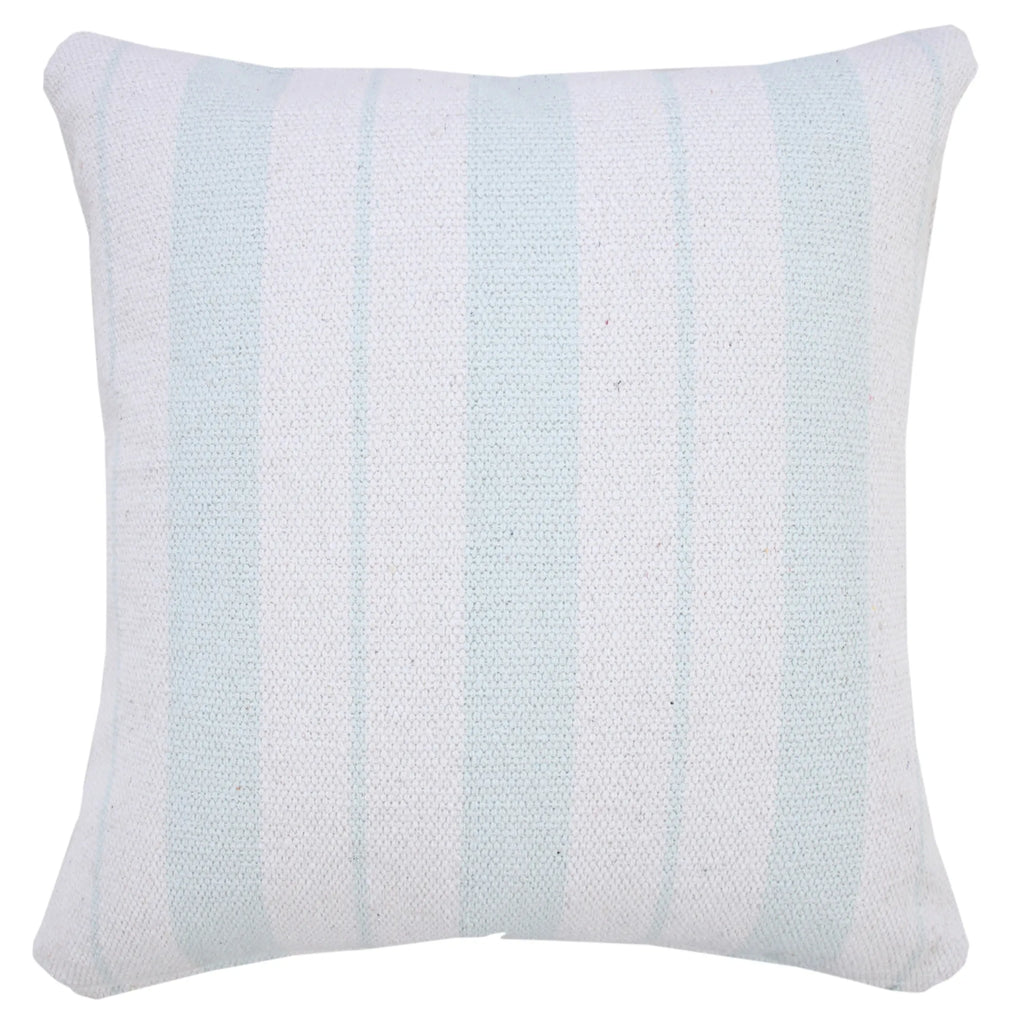20" X 20" Bright Blue And White 100% Cotton Coastal Zippered Pillow