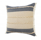 24" X 24" Denim Blue Tan And Taupe Jute Coastal Zippered Pillow