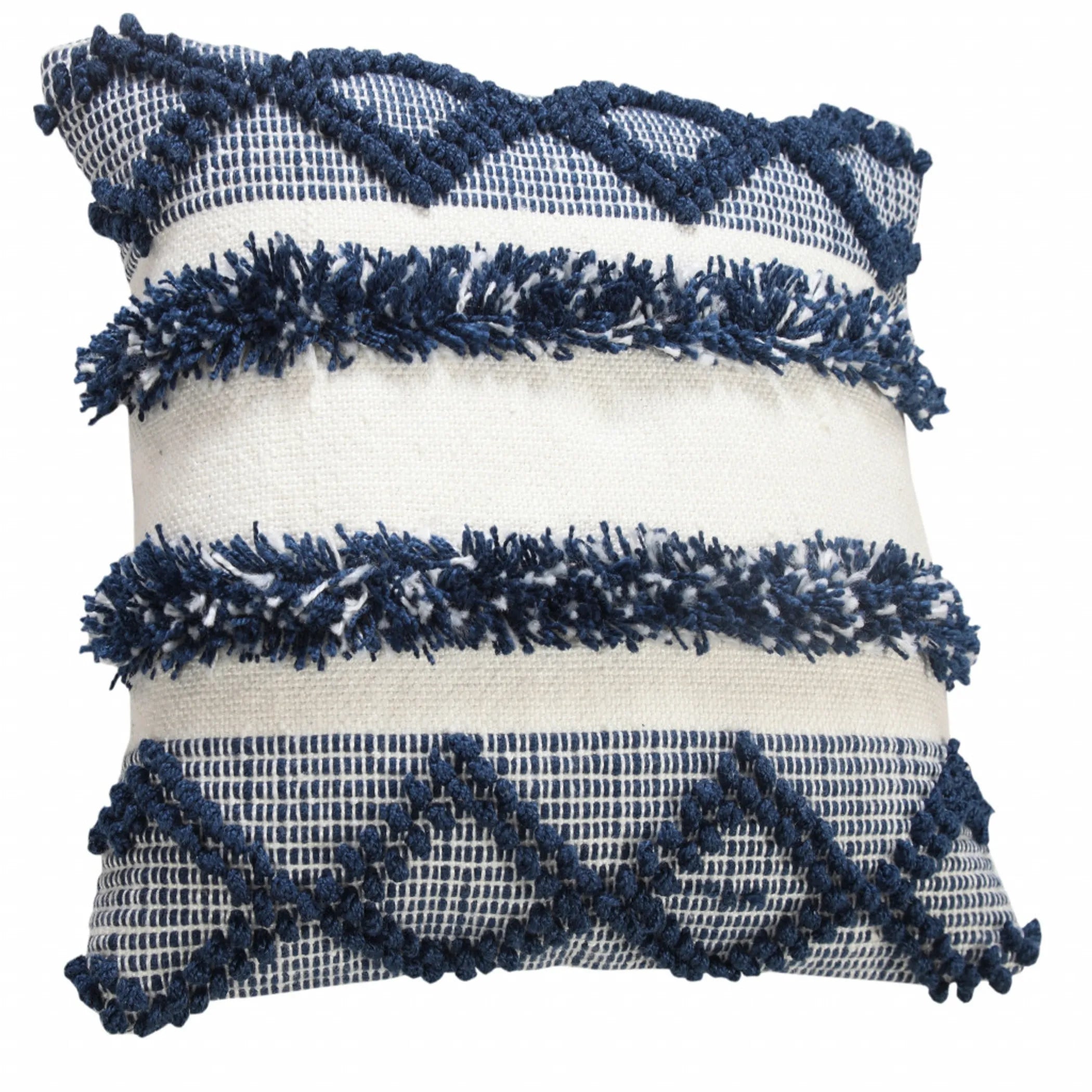 20" X 20" Navy Blue And White Polyester Coastal Zippered Pillow