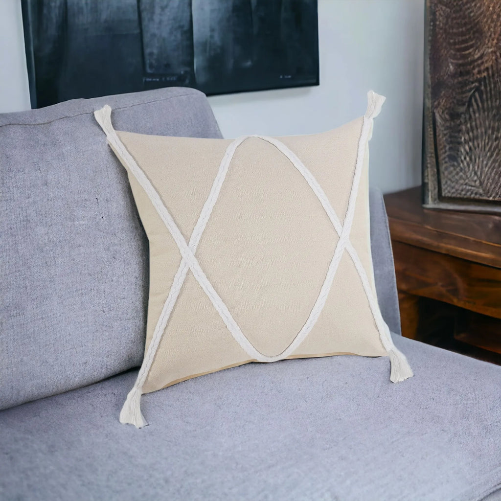 20" X 20" Birch And White 100% Cotton Coastal Zippered Pillow