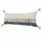 14" X 36" Denim Blue And Off-White 100% Cotton Zippered Pillow