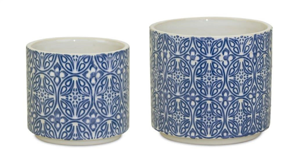 Blue Set of Two Ceramic 3.32468 ounce Round Pot Planter