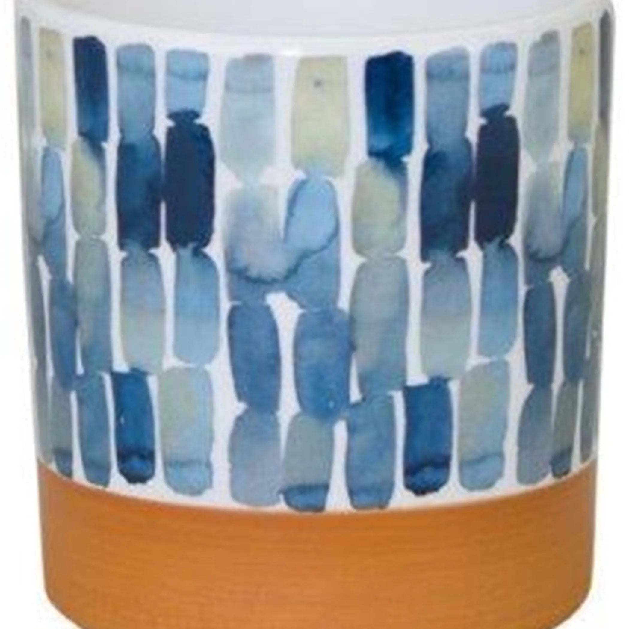 Set of Three Blue Terra Cotta And White Ceramic 1 Ounce Geometric Round Pot Planters