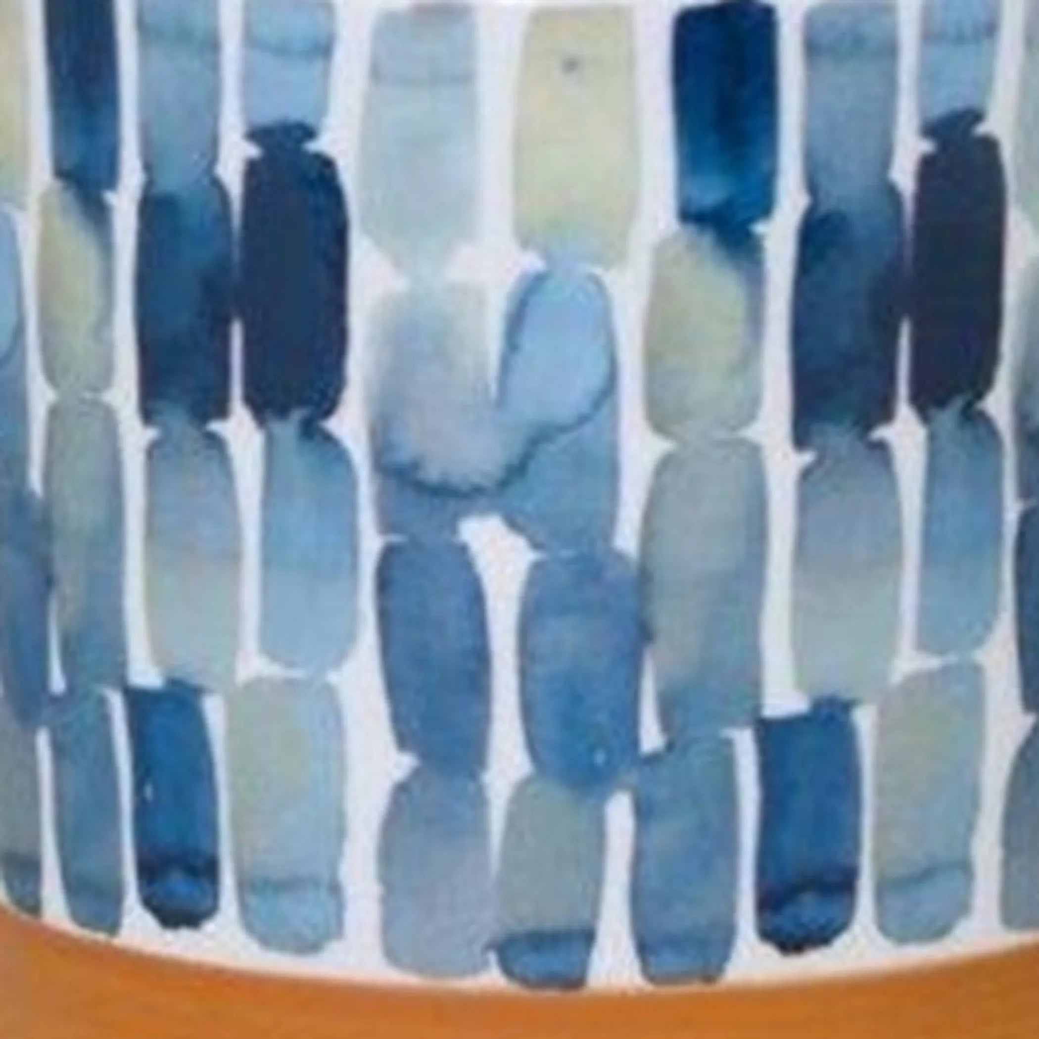 Set of Three Blue Terra Cotta And White Ceramic 1 Ounce Geometric Round Pot Planters