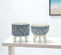 Set of Two Blue And White Polyresin Geometric Pot Planters