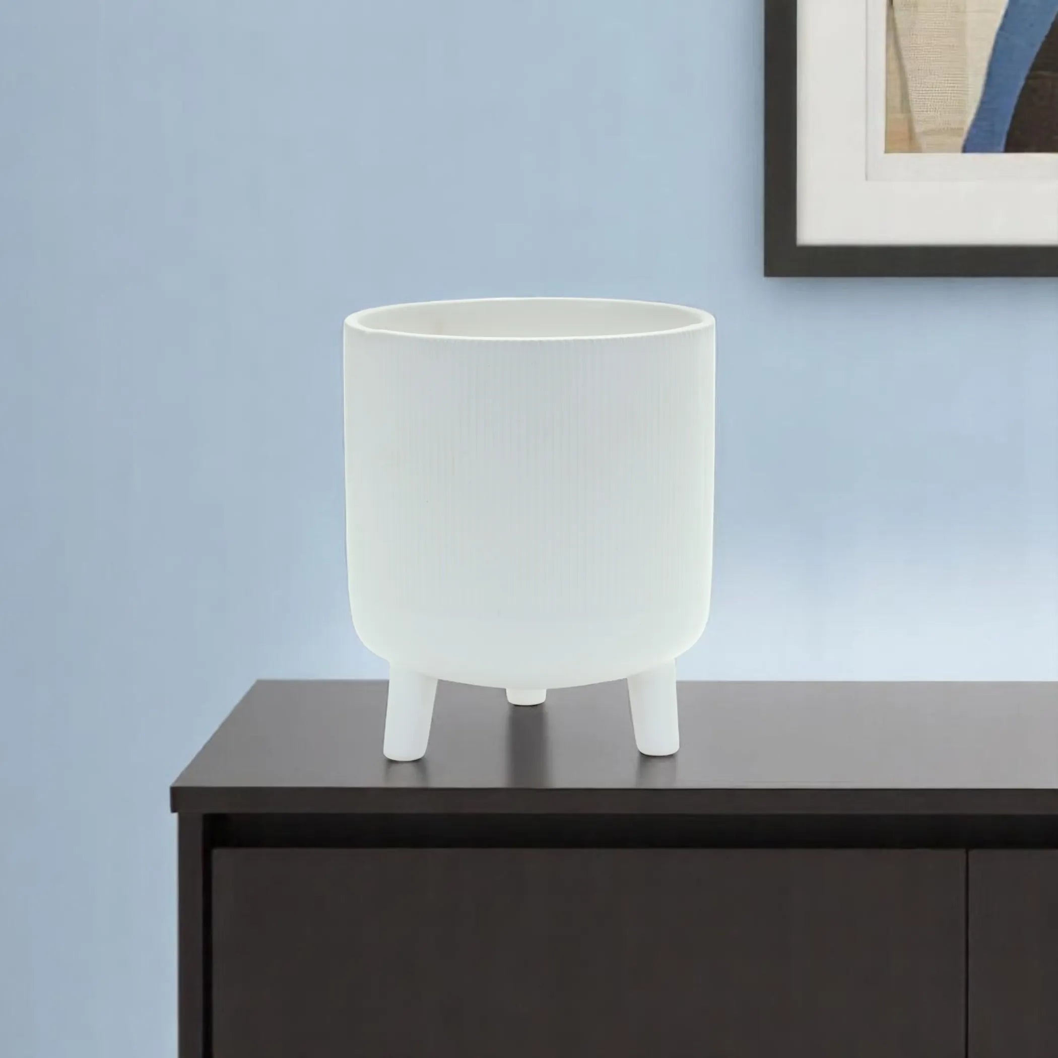 White Ceramic 7 Ounce Striped Footed Pot Planter