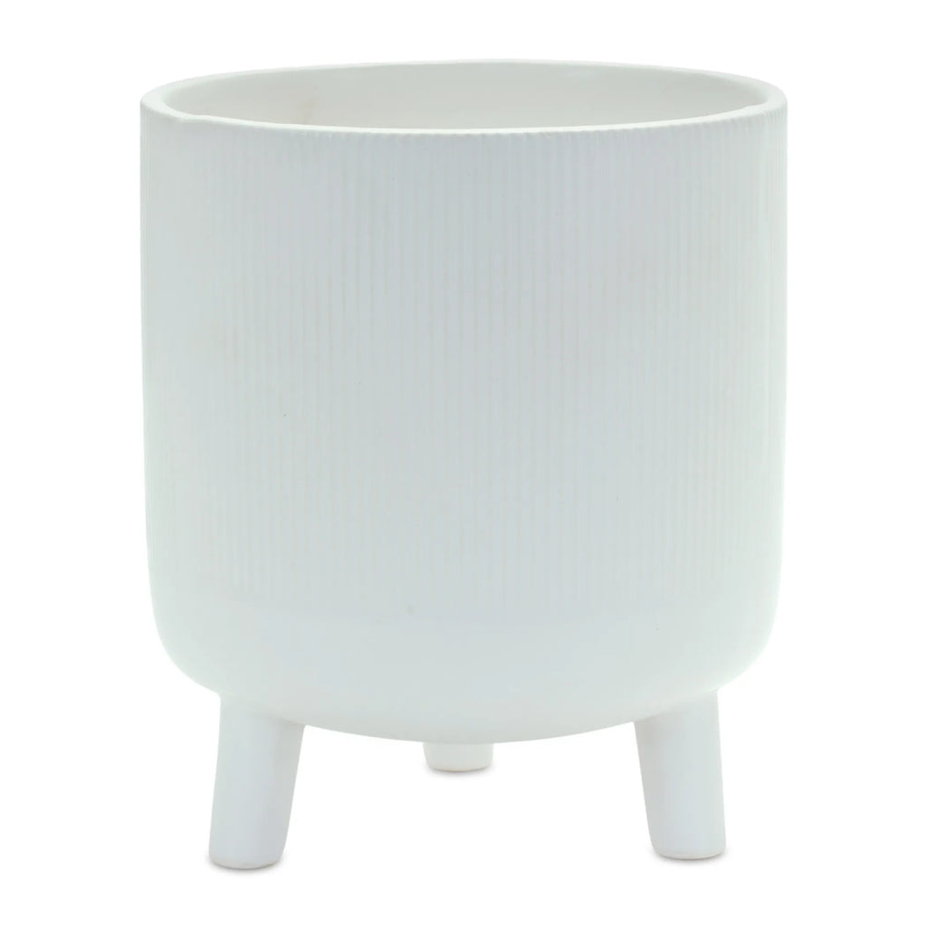 White Ceramic 7 Ounce Striped Footed Pot Planter