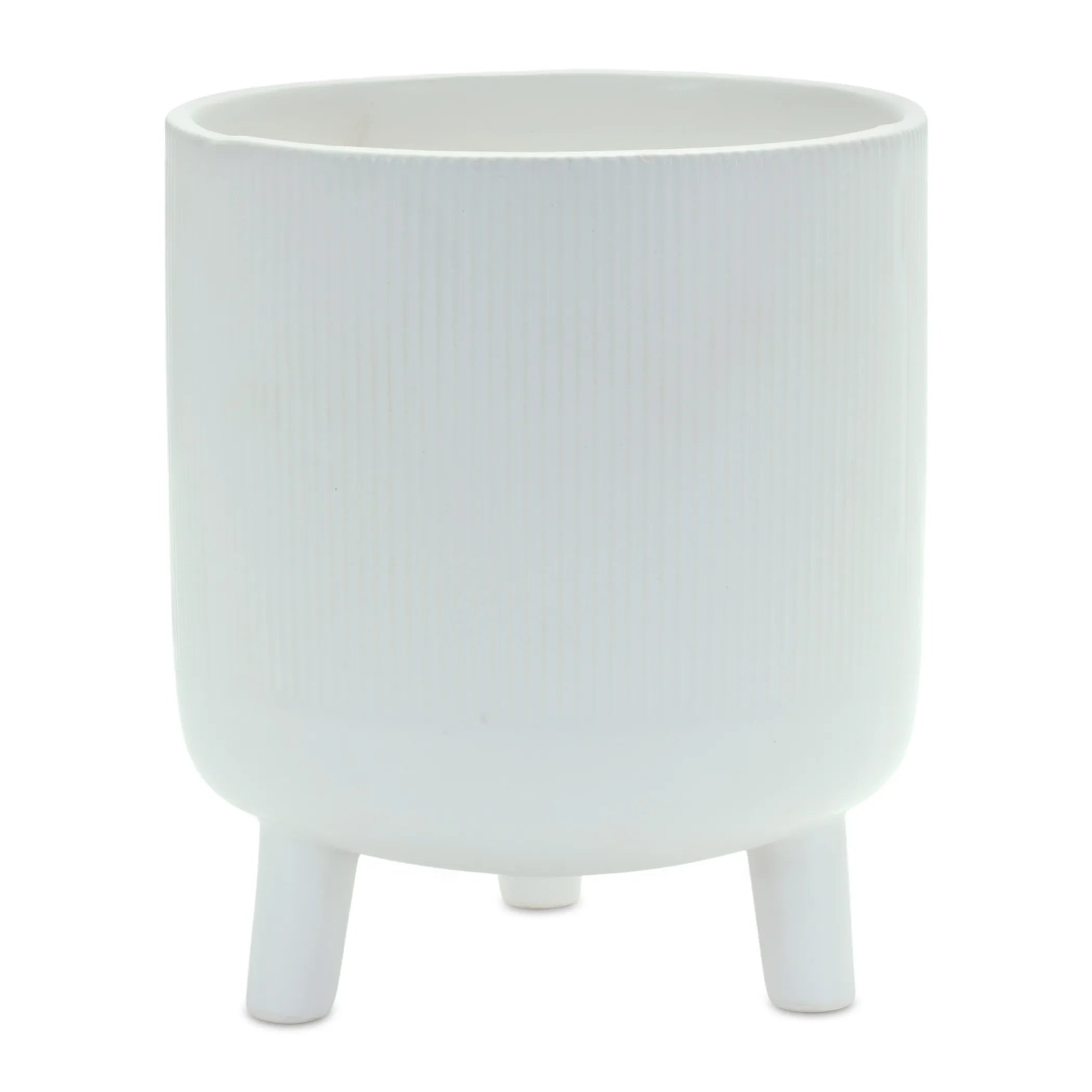 White Ceramic 7 Ounce Striped Footed Pot Planter