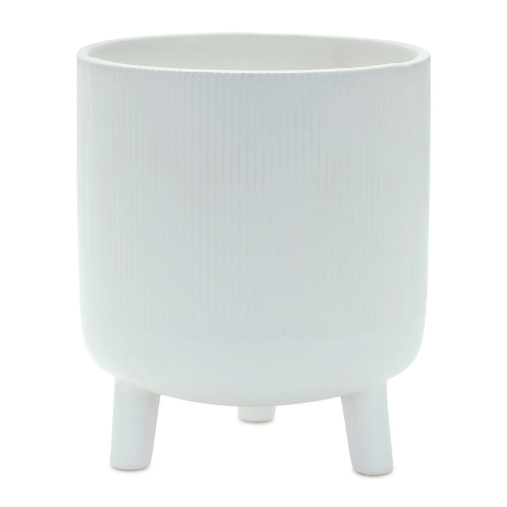 White Ceramic 7 Ounce Striped Footed Pot Planter