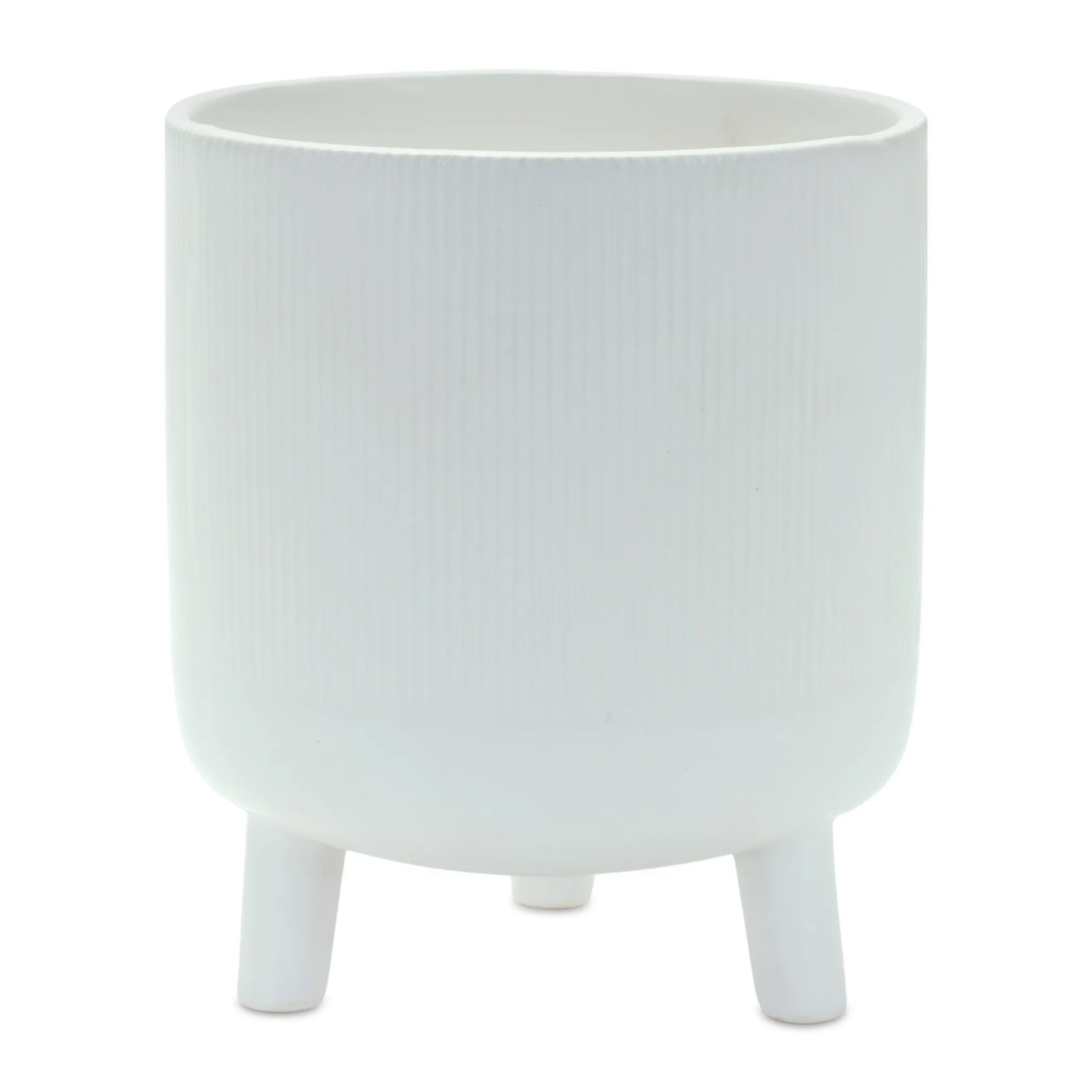 White Ceramic 7 Ounce Striped Footed Pot Planter