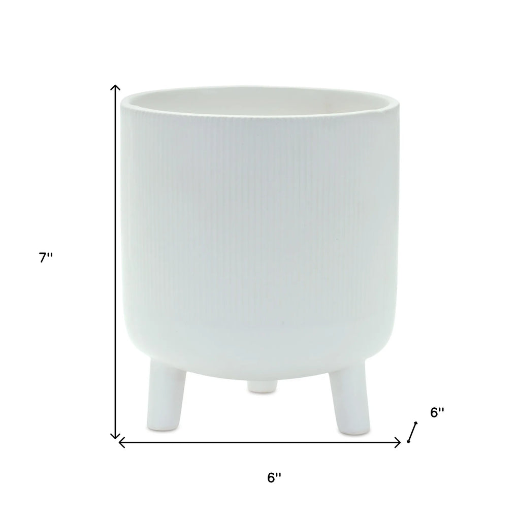 White Ceramic 7 Ounce Striped Footed Pot Planter